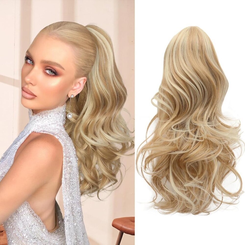 Ponytail Extension,Mixed Blonde 18 Inch Claw Clip Ponytail Extension, Soft Wavy